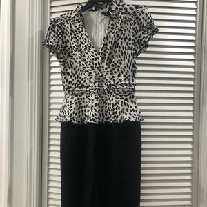 WHBM Black and white dotted print pencil dress
